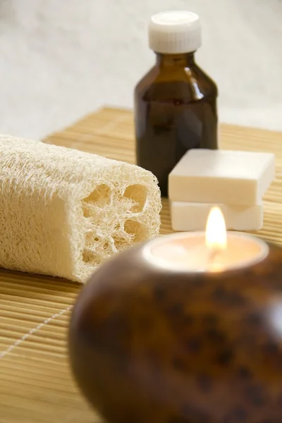 Aromatherapy Candles and Massage oil in a Home SPA
