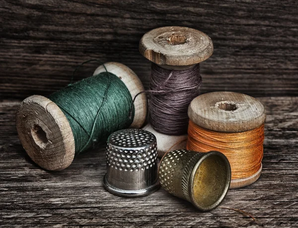 Still life of spools of thread