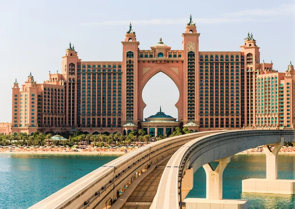 Atlantis hotel and monorail train in Dubai