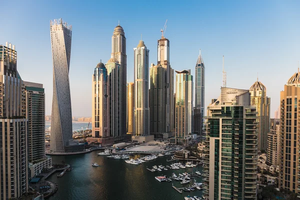 General view of Dubai Marina at twilight from the top