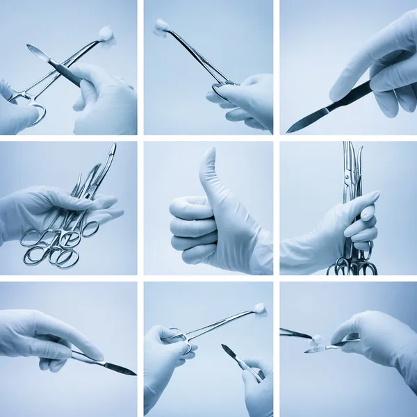 Composition of hands with surgery instruments