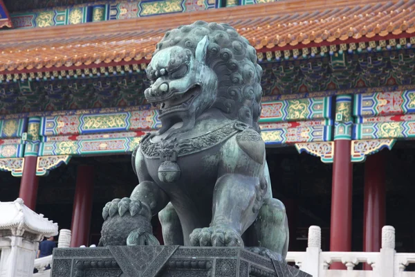 Traditional Imperial guard lion at the Gate of Supreme Harmony in Forbidden City, Beijing, China