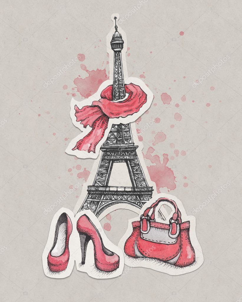 Eiffeltoren, schoenen en handtas — stockfoto © sashsmir #17429727 Mode illustraties