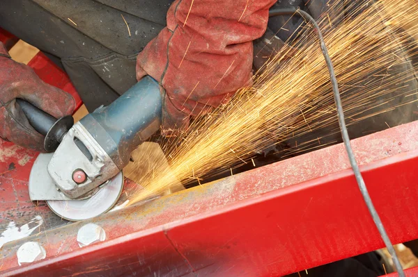 Grinding machine works with sparks