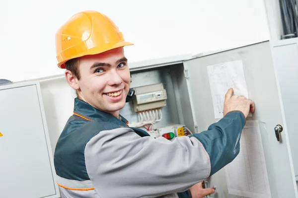 Happy electrician engineer worker