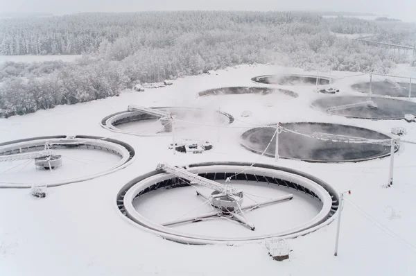 Snow covered sewage treatment station