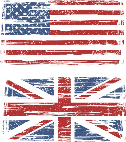 British and American grunge flags. Vector