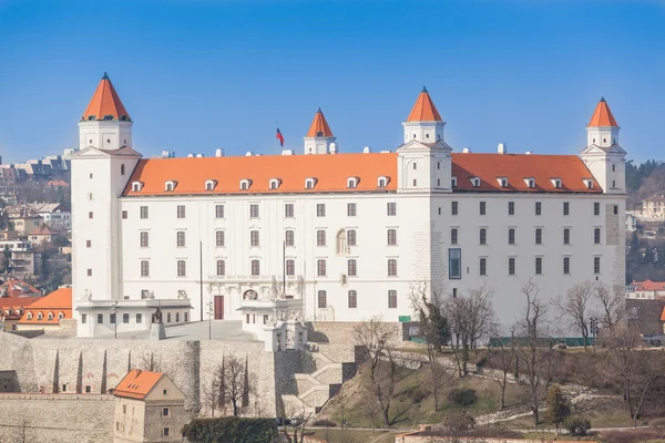 老城堡在布拉迪斯拉上一个晴朗的天 - 图库照片