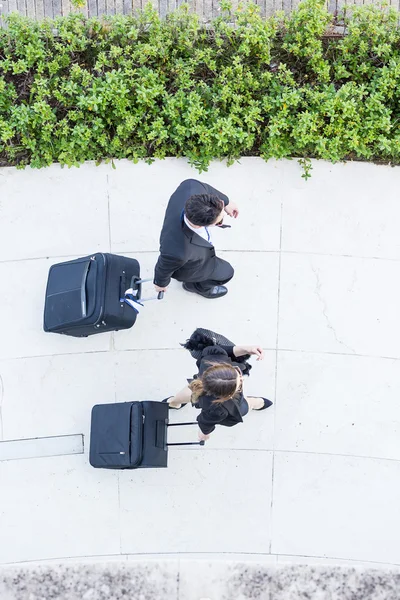 Business People Walking with Trolley Bag, Aerial View