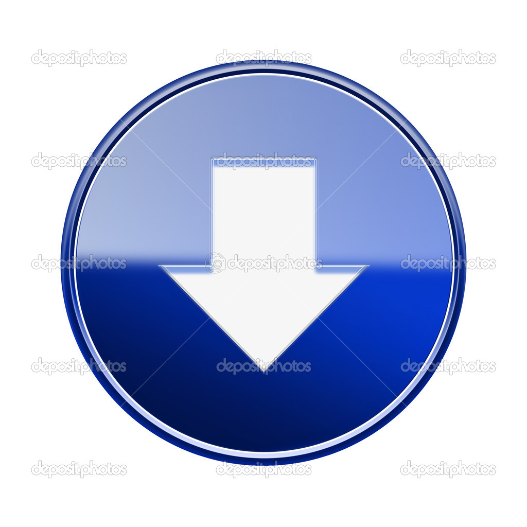 Arrow down icon glossy blue, isolated on white background — Stock Photo