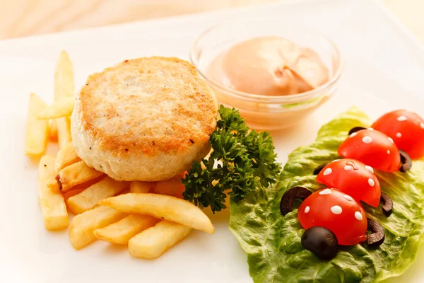 French fries with chicken cutlet for kids menu