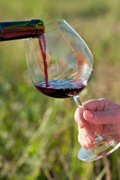 Wine pouring from bottle, outdoor