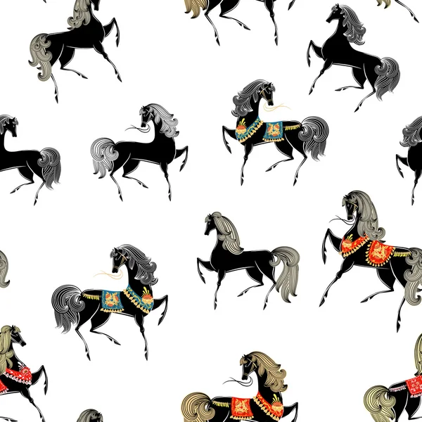 Seamless retro texture with horses