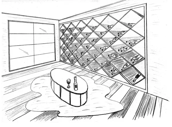 Graphic sketch, premise for wine storage