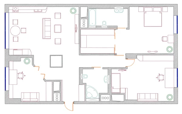 Furniture is on architect plan of the flat
