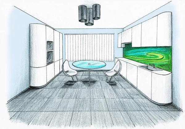 Graphic sketch an kitchen