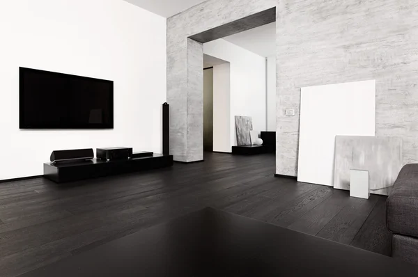 Modern minimalism style drawing-room interior in black and white tones