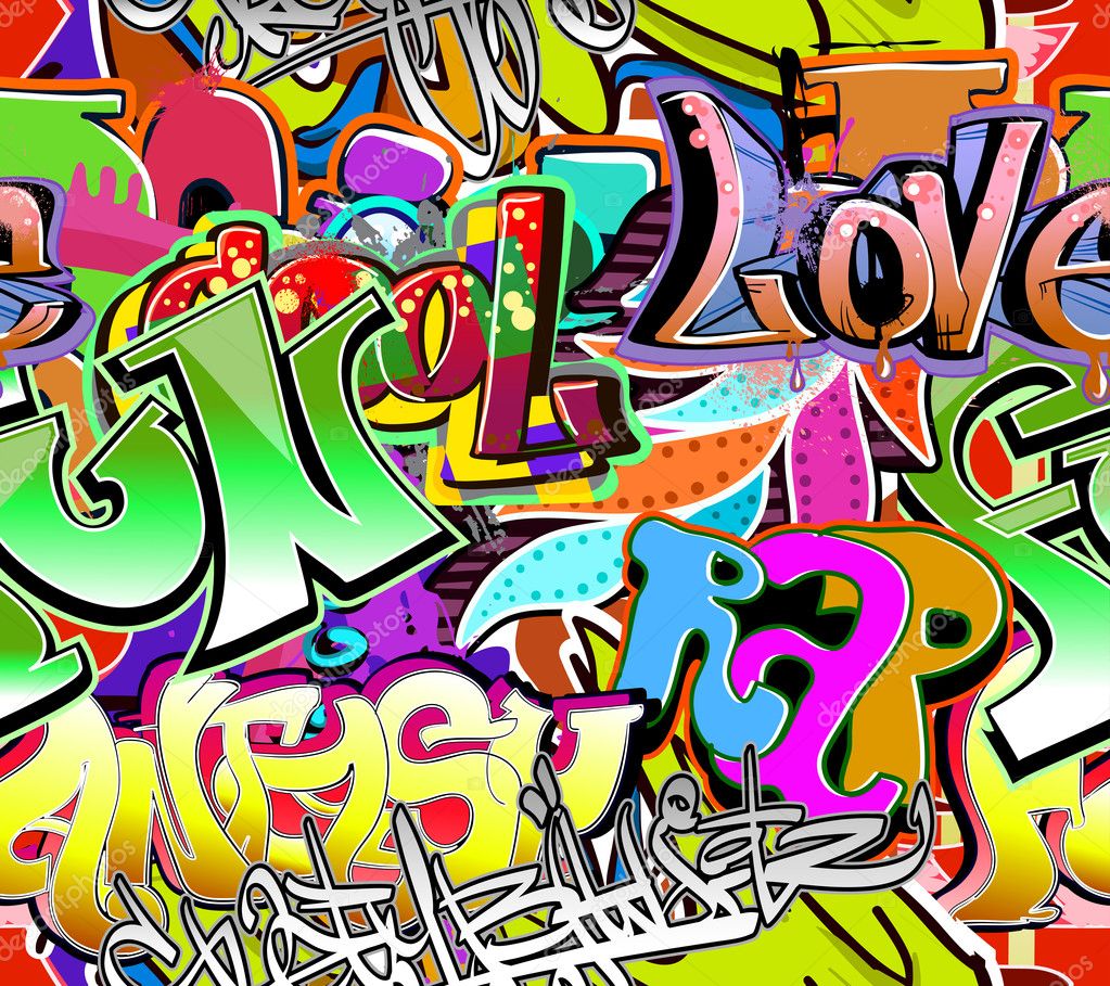 Graffiti wall. Urban art vector background. Seamless hip hop tex