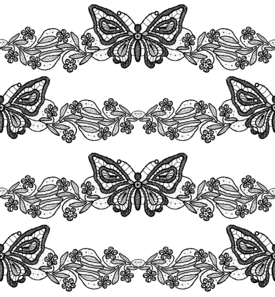 Butterfly and floral black lace seamless pattern on white background