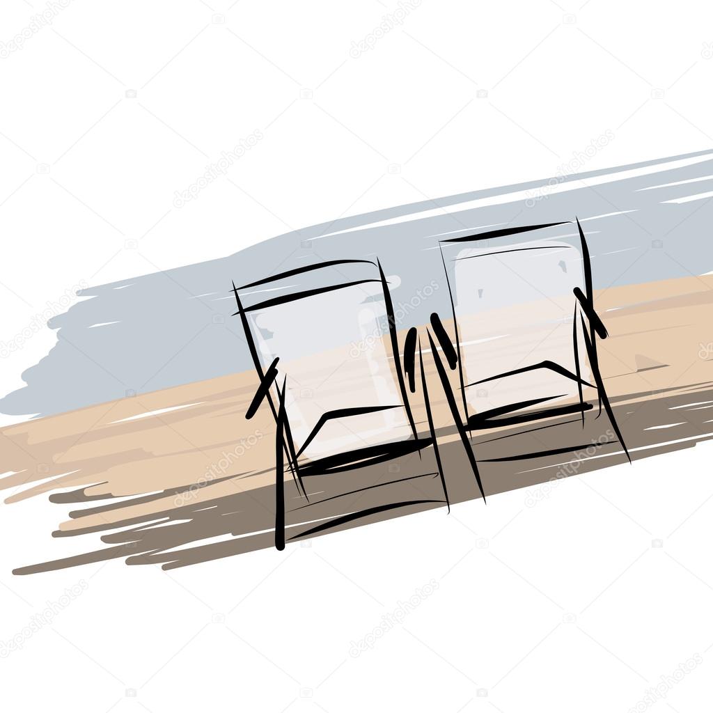 Due sedie a sdraio sulla spiaggia, schizzo per il vostro disegno ...
