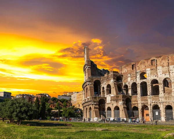 The Roman Coliseum at sunset.