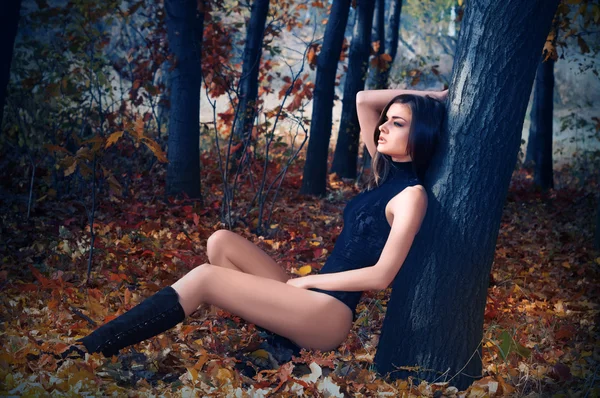 A young beautiful woman in the autumn forest