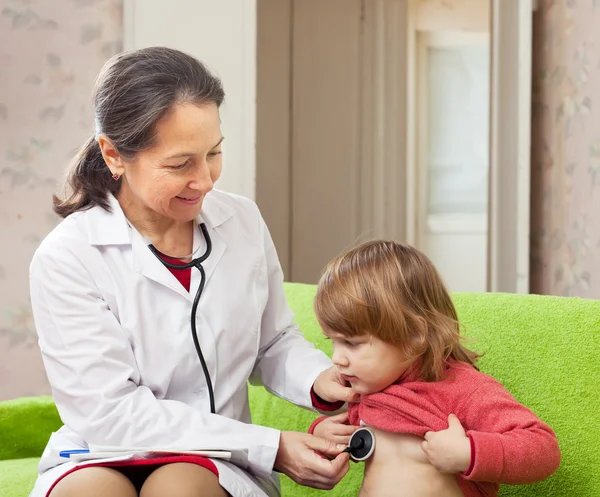 Doctor examining baby with phonendoscope