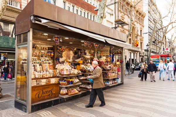 Kiosk with sweets at La Rambla, Barcelona. Spain