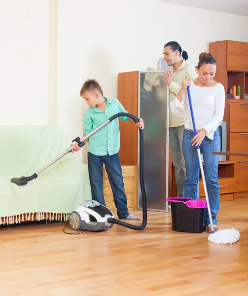 Family doing house cleaning