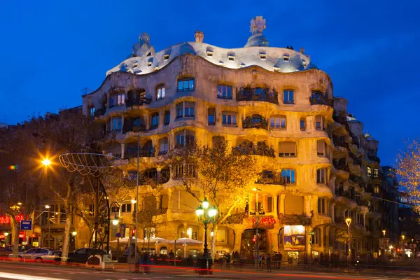 Night view of Casa Mila  in Barcelona
