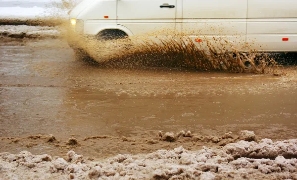 Car splash the puddle