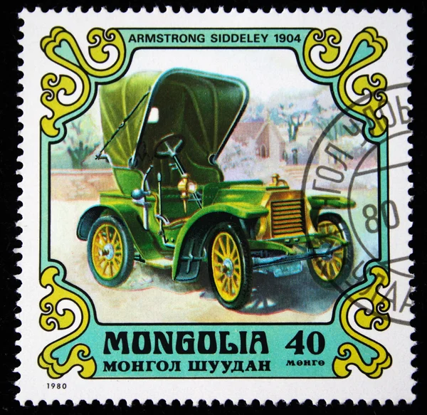 MONGOLIA - CIRCA 1980: A postage stamp printed in the Mongolia shows image of the motor industry history - car Armstrong Siddeley 1904, circa 1980