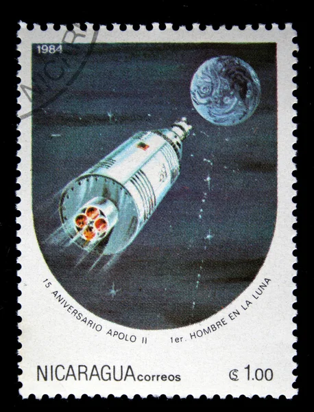 NICARAGUA - CIRCA 1984: A Stamp printed in Nicaragua shows Moon expedition of Apollo II, circa 1984 — Stock Photo #12168405