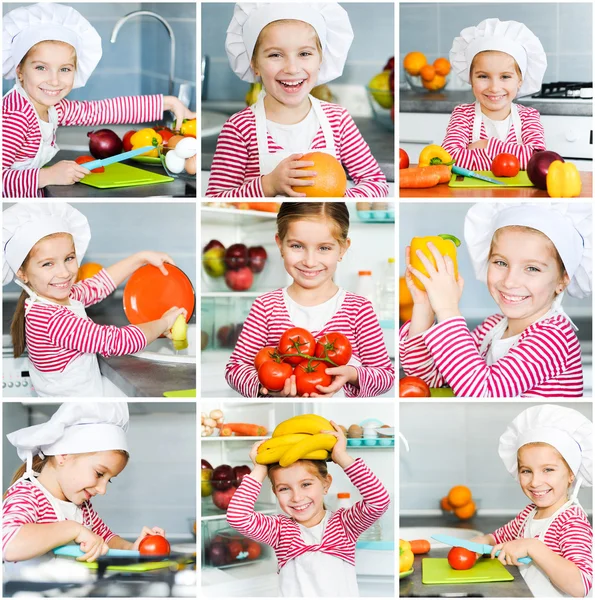 Little girl preparing healthy food on kitchen