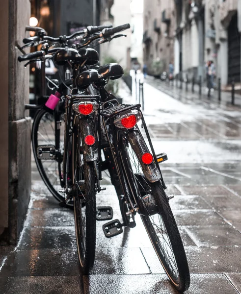 Two bicycles in the rain