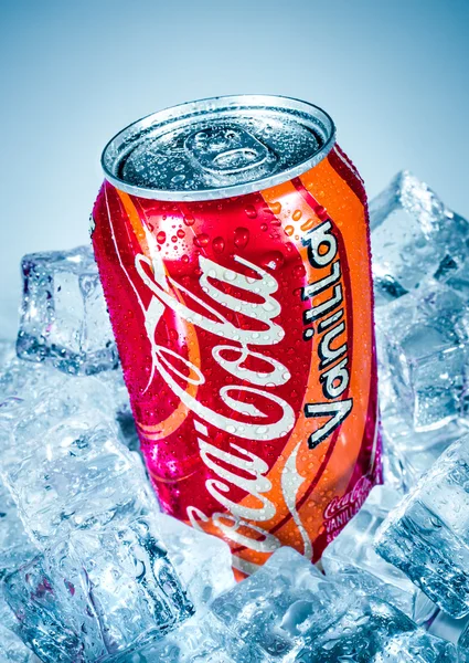 Can of Coca-Cola Vanilla on ice.