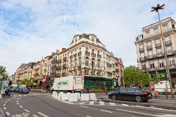 BRUSSELS, BELGIUM - JUNE 07,2012. View of one of city streets with cars and , June 07,2012, Brussels, Belgium. In Brussels live 148 873 , at population density of 4566