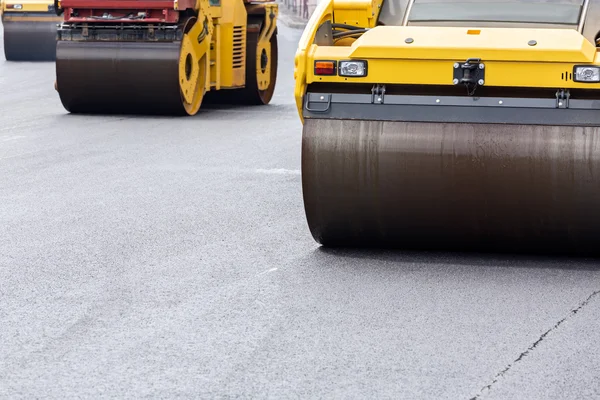 Road roller at asphalt pavement works