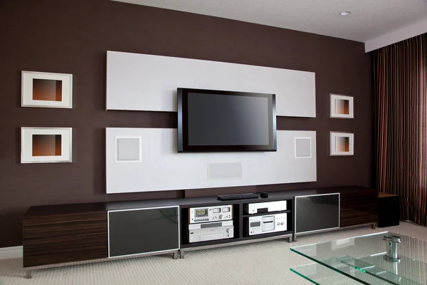 Modern Home Theater Room Interior with Flat Screen TV