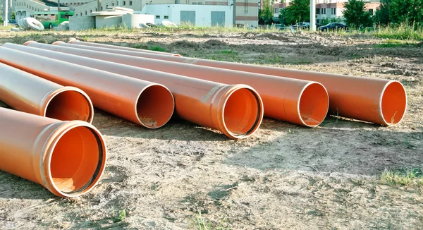 Several plastic pipes used in construction