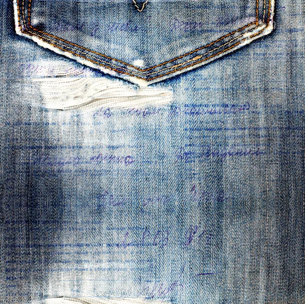 Old jeans background with hole in the style scrapbook