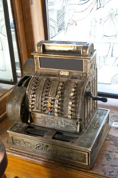 Old-time cash register in a vintage pharmacy-museum, old town, Lvov