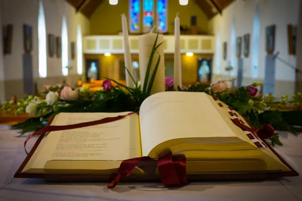 Open Bible in Church. Close up