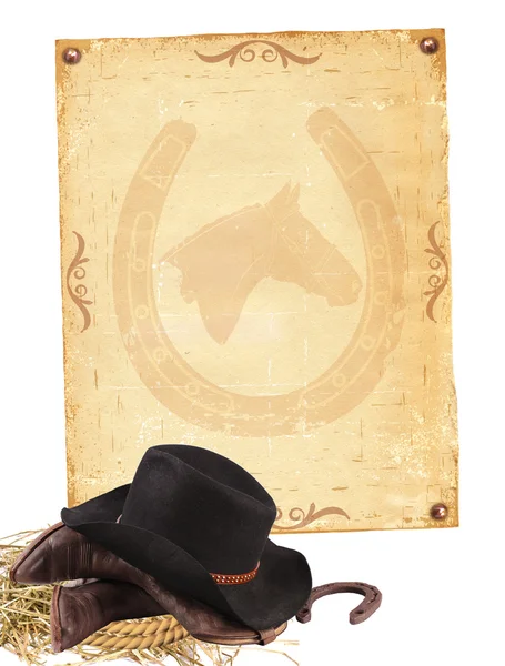 Western background with cowboy clothes and old paper isolated on — Stock Photo #18526461