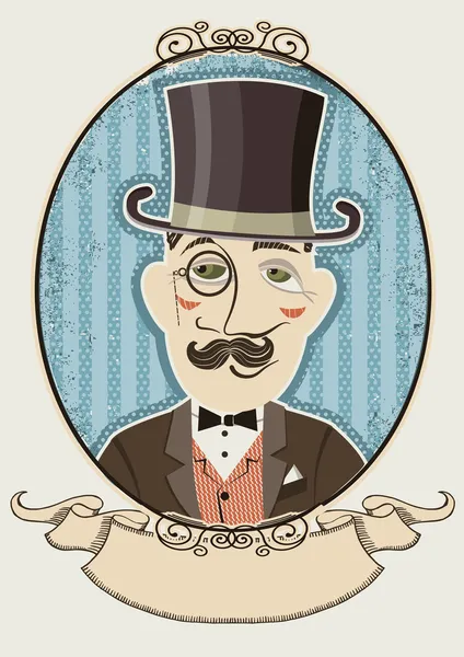Retro gentleman portrait in a top black hat.Vector man in vintag — Stock Vector #24729385