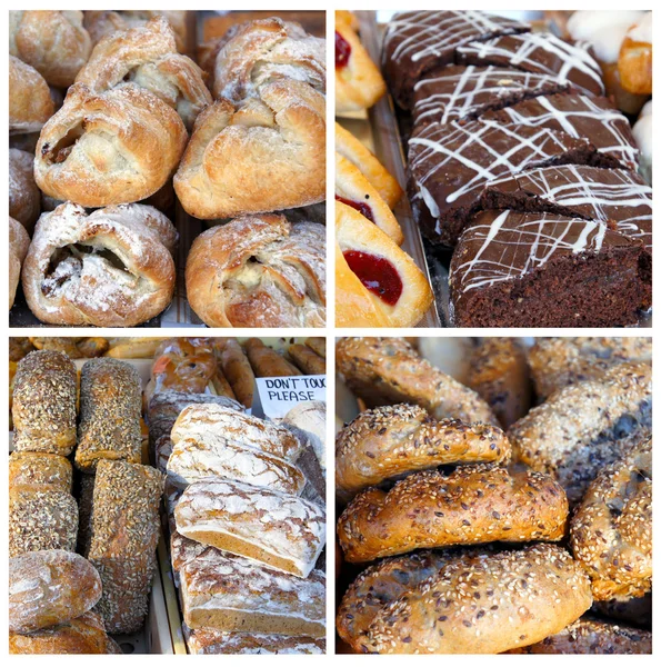 Fresh bread buns and home baked cakes at the country market