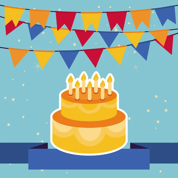 Vector background with flags and birthday cake