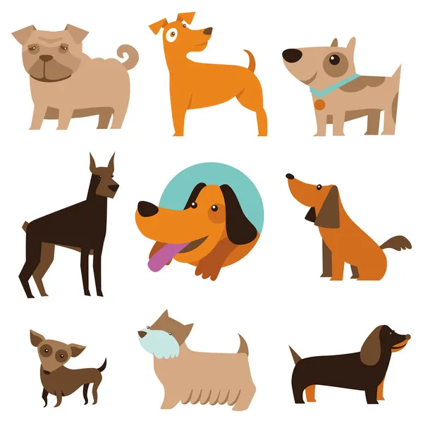 Vector set of funny cartoon dogs