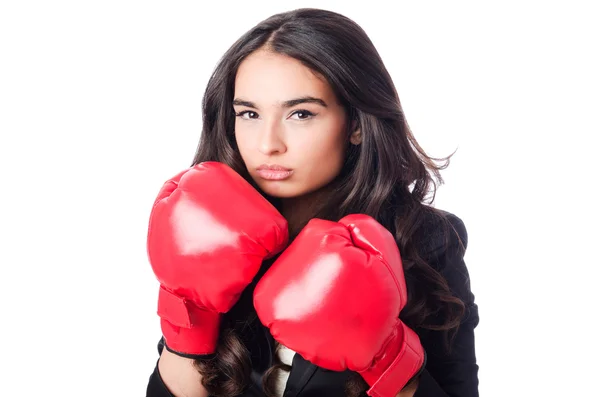 Young woman with boxing glove