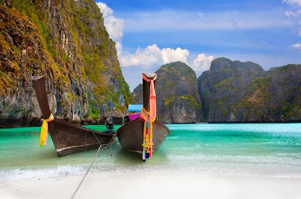 Traditional Thai boats in the Maya Bay of Phi-Phi island